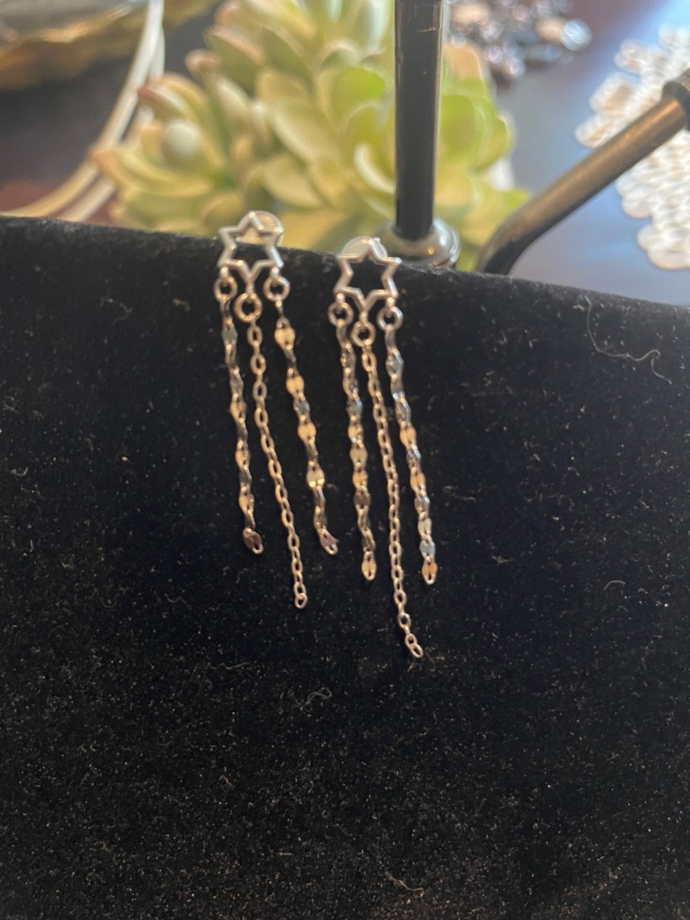 Delicate Silver Star Drop Chain Earrings